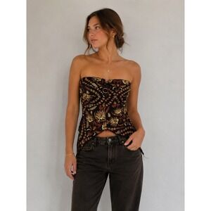 Silence + Noise Womens Strapless Top XS Brown Multi Boho Y2K Festival